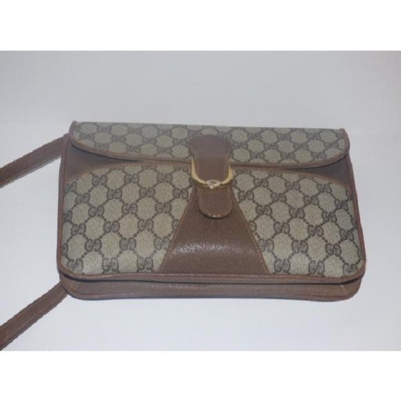 Gucci Vintage Brown Large G Logo Print Coated Canvas 2-Way Purse - Picture 6 of 12